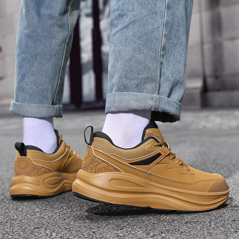 Tênis de Corrida Masculino com Cadarço Moda Couro PU Tênis Outdoor Masculino Esportivo de Solado Grosso Tamanho Grande 39-48