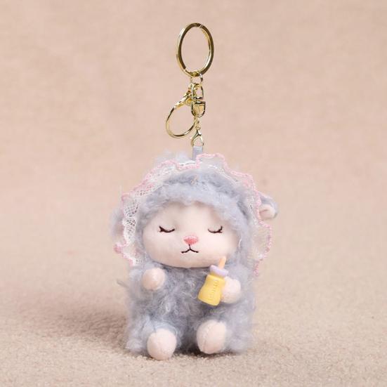 Plush Seated Sheep Keychain Pendant with Metal Ring for Backpack Keys, Soft Cute Lamb Keychain, Stuffed Animal Bag Charms