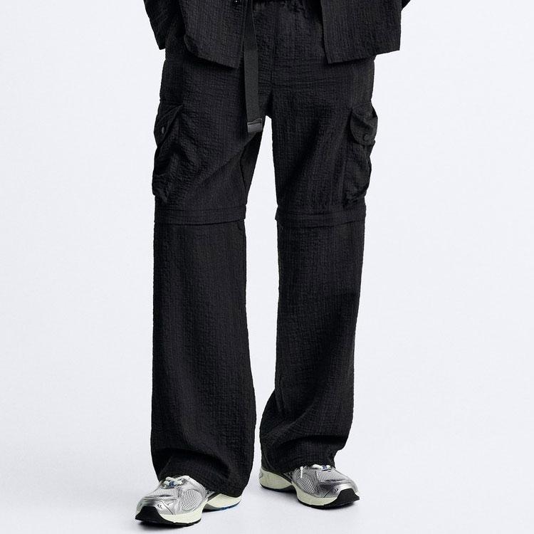 Zara Solid Color Wrinkle Comfortable Loose Casual Pants Men Bottoms Black 2668400-800
