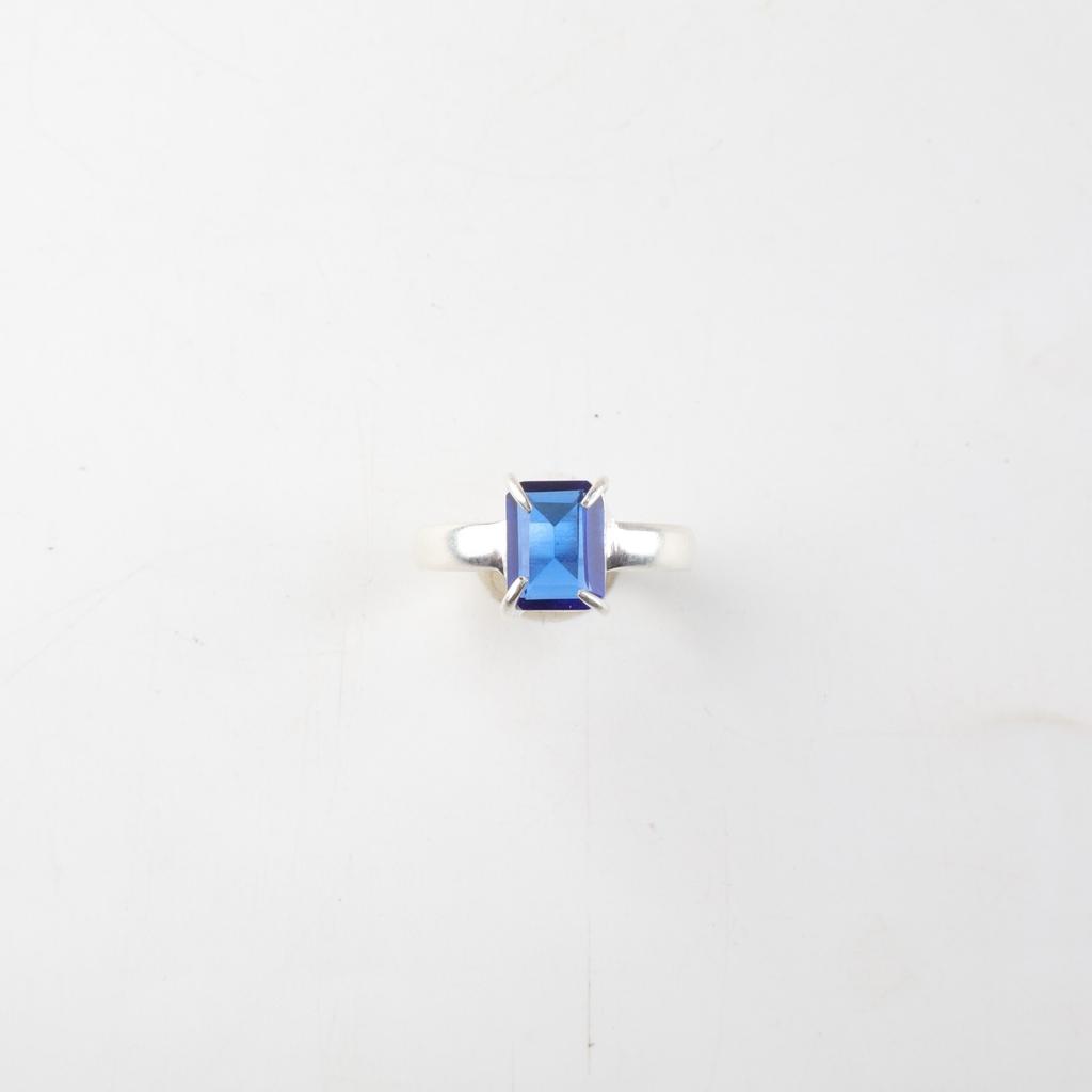 Lab Created Blue Sapphire Gemstone 925 Sterling Silver Women's Jewelry Boho Ring RR-30-6