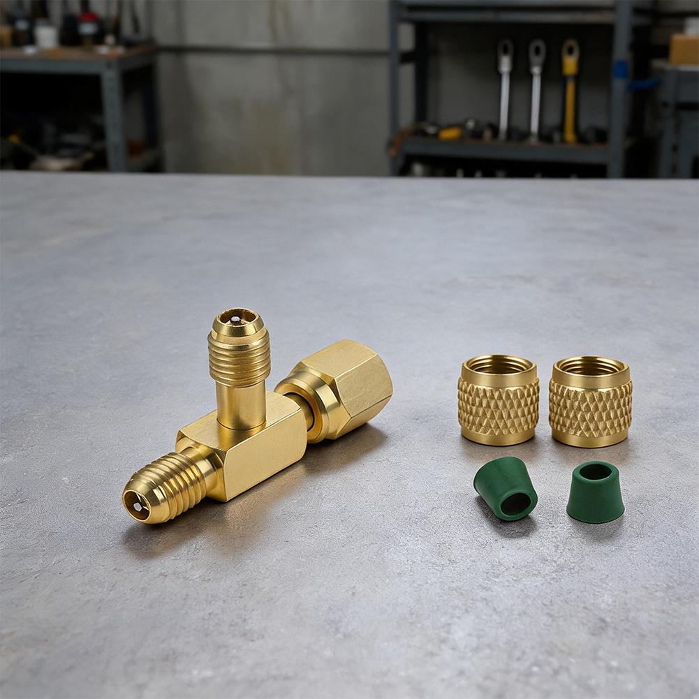 1/4 SAE Flared Tee Adapter with Rotary Joint and 1/4 External Thread Flared End for HVAC Manifold Hose and Diagnostic Tool Use