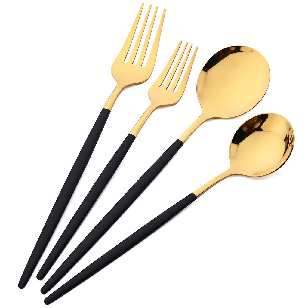 20Pcs Gold Dinnerware Set Knife Dessert Fork Spoons Cutlery Flatware High Quality Stainless Steel Silverware Kitchen Tableware