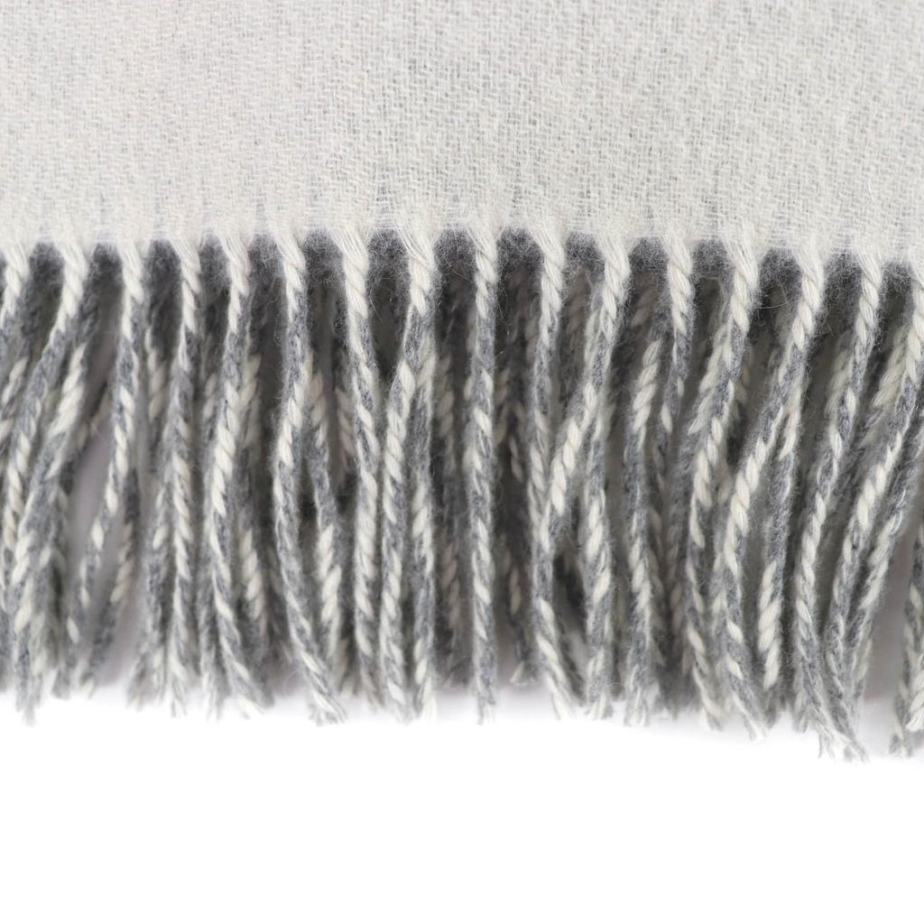 Excellent HERMES Scarf Large double-faced fringed with Serie embroidery cashmere Used