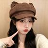 Cute and Sweet Cat Ears Suede Newsboy Hat Children Spring and Autumn New Octagonal Hat Fashion Painter Hat Tide