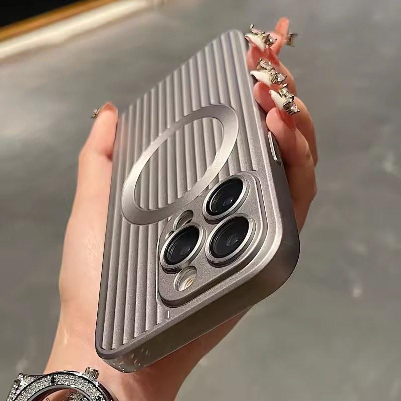

Розкішний матовий магнітний чохол для телефону Magsafe для iPhone 15 14 13 12 11 Pro Max бездротова зарядка зі смугами протиударна задня кришка iPhone 12 Pro Max сірий