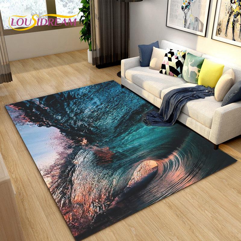 3D Ocean Seawater Beach Water Scenery Area Rug,Carpet Rug for Living Room Bedroom Sofa Doormat Decoration,Kid Non-slip Floor Mat