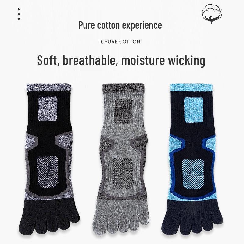 Chaussettes de sport en coton à cinq doigts pour hommes - Respirantes, absorbant la transpiration, mi-mollet, grande taille, orteils anti-odeur