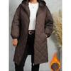 Oversized Plus Size Dames Kapuchon Geruite Katoenen Jas, Middellange Losse Effen Gewatteerde Jas