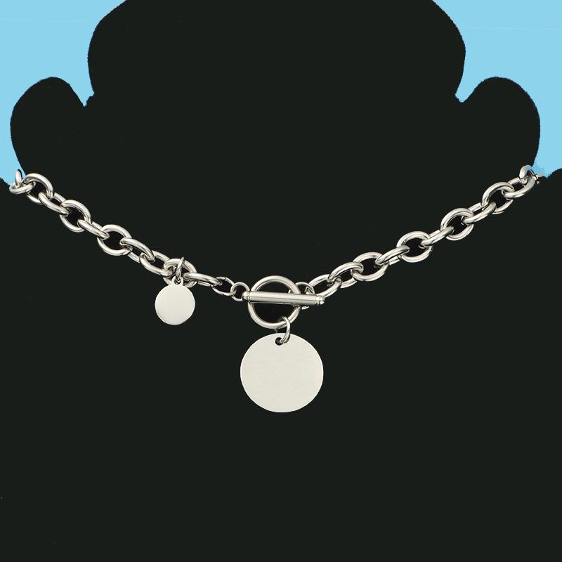Luxury European & American Style Hip Hop Stainless Steel Chunky Chain Necklace with Round Tag & OT Buckle