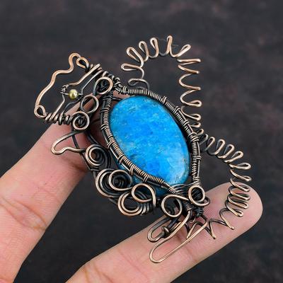 Colgante de Apatita Neón Joyería de Piedras Preciosas Envueltas en Alambre de Cobre Colgante de Conejo Colgante de Cobre Joyería Hecha a Mano Colgante Envuelto en Alambre Regalos de Compromiso