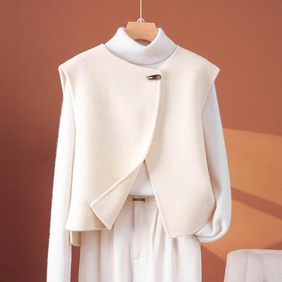 2025 Autumn/Winter Petite Women's Double-Faced Wool V-Neck Vest - High-End Sleeveless Waistcoat