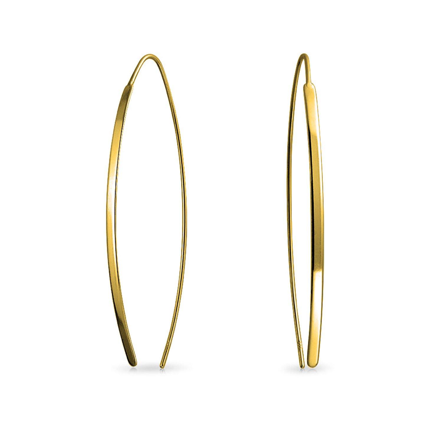 

Minimalist Geometric Thin Long Bar Linear Threader Earrings for Women Teens Polished 14K Gold Plated Sterling Silver золотий