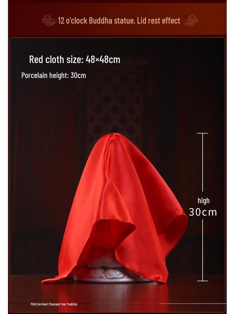 Buddha and Bodhisattva Statue with Red Silk Cloth Covering for Head and Body