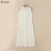 ZANZEA Women Casual Round Neck Sleeveless Lace Long Cardigan Tops