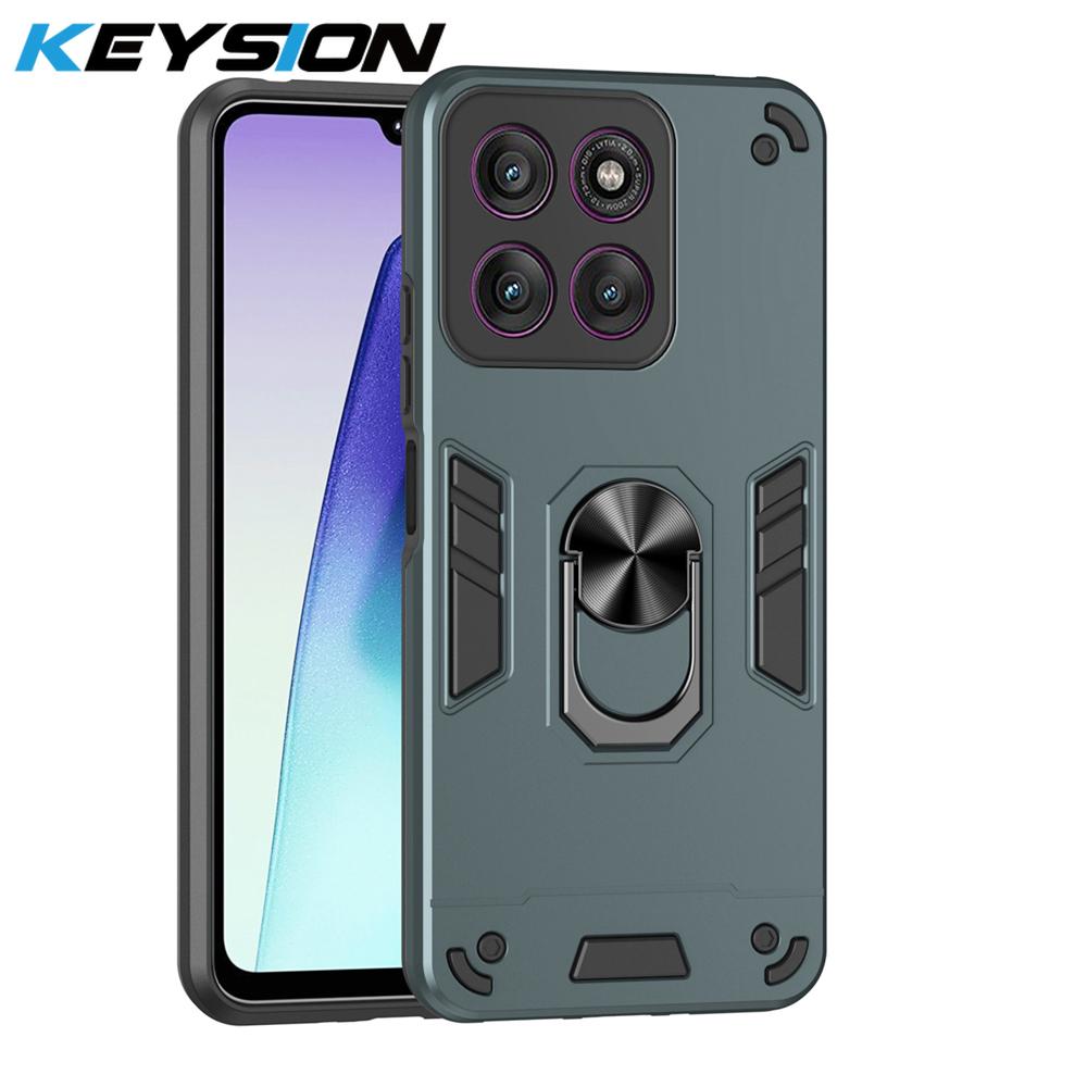 

KEYSION Shockproof Armor Case for Motorola Edge 60 Pro 5G Silicone+PC Metal Ring Stand Phone Back Cover for Edge 60 S 60 Fusion for Edge 60 Fusion зелёный