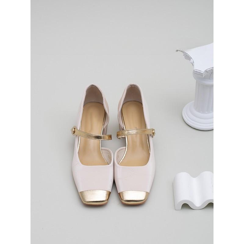 Romantic Single Shoes Women Square Head Chunky Heeled High Heels Pink Mary Jane Shoes Middle Heeled Shoes