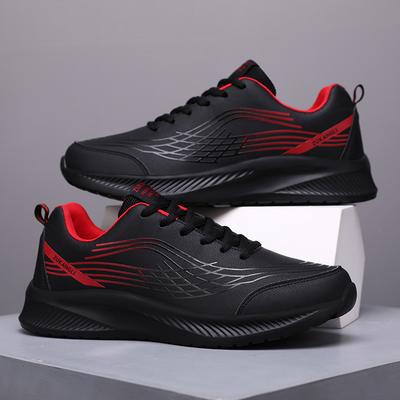Simple Men's Leather Sneakers Outdoor Non Slip Man Air-cushion Running Sports Shoes 2025 Fashion Breathable Soft Casual Footwear