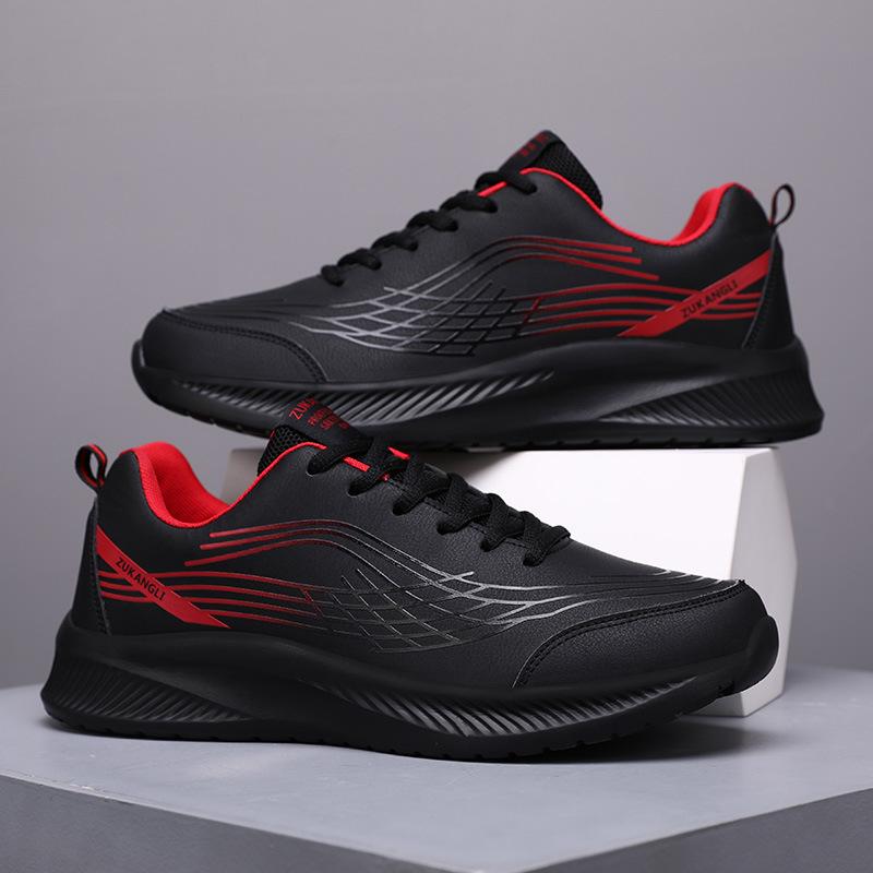Men's Shoes Spring and Summer New Leather Waterproof Sports Shoes Men's Breathable Outdoor Running Shoes Non-slip and Wear-resistant Casual Shoes Men