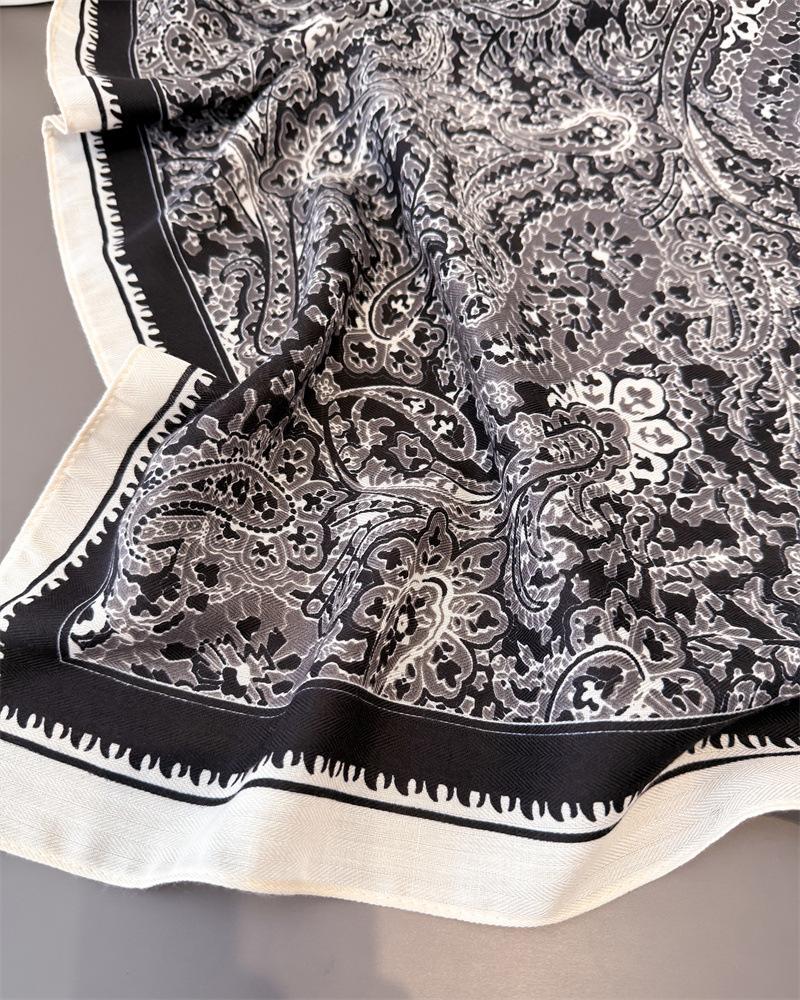 Vintage Print Square Scarf For Women Cotton Linen Feeling Neck Scarf Shawl Warp Elegant Neckerchief Bandanas Ladies Hijab