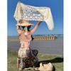 Seaside vacation suit, sexy bikini knitted suspenders + sunscreen cardigan + bohemian print wide-leg pants