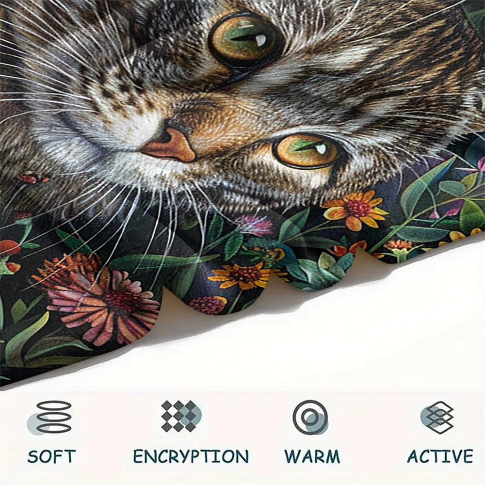 Tabby Cat Print Flannel Blanket, High quality Comfortable for All Seasons, Home Decor, Warmth and Comfort, Perfect for Christmas Gifts