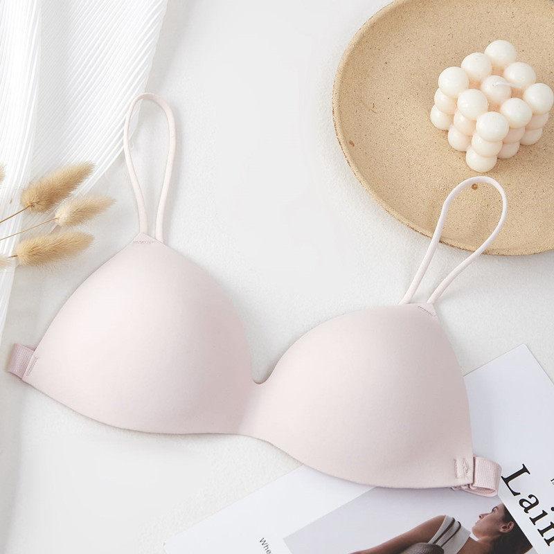 Traceless Beautiful Back Underwear Thin Internet Celebrities Gather Triangle Cup Without Steel Ring Sexy Small Bra Shoulder Thin Shoulder Straps