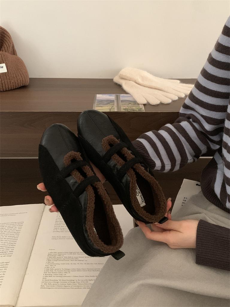 Retro brown Maillard plush shoes women's autumn and winter 2025 new loafers Korean version casual single shoes