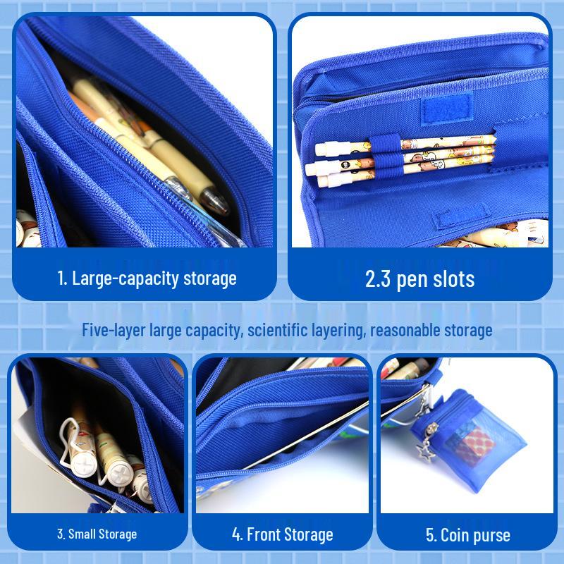 Steve's World Pencil Case for Elementary Students with Coin Purse & Cute Amulet Pendant