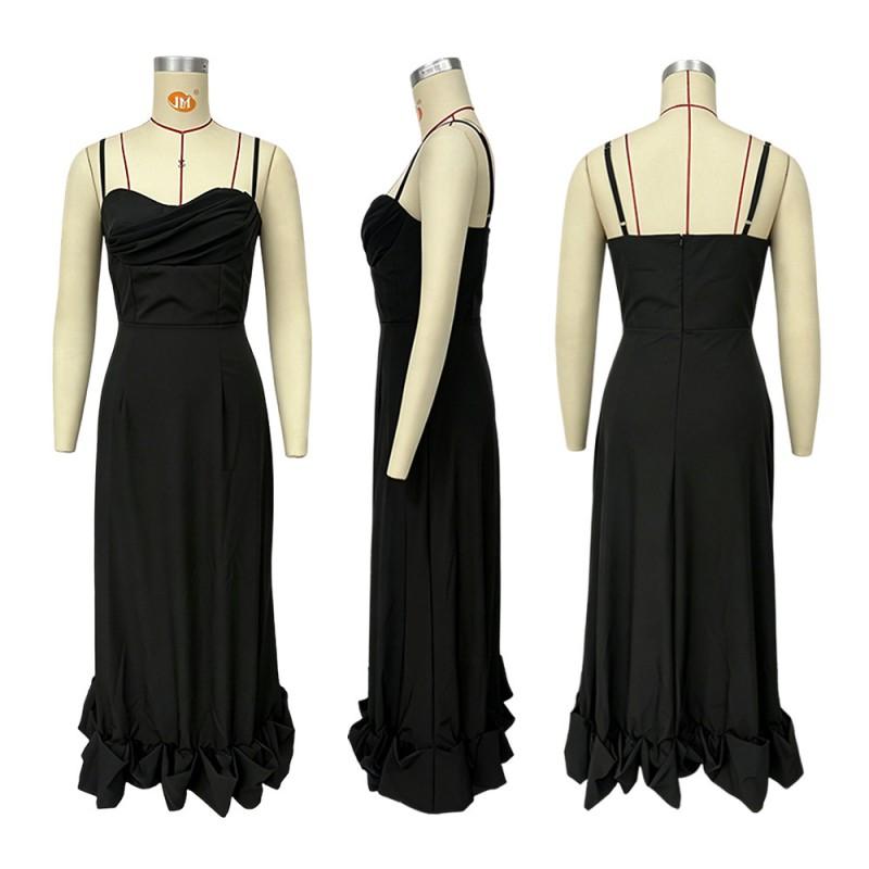Womens Solid Color Sleeveless Wrap Dress High Waist Fit Elegant Party Gown With Ruched Detail