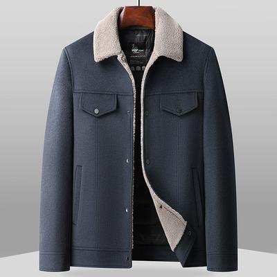 Down Wool Jacket Men's Thick Sheep Cake Fur Collar Jacket Autumn and Winter Fashion Down Jacket