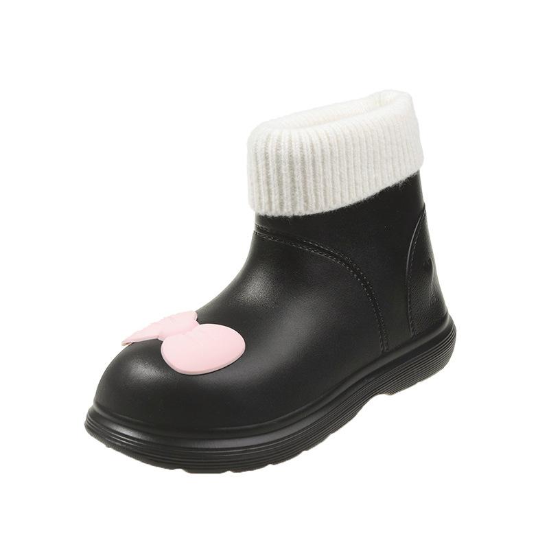 Autumn And Winter Women's Waterproof Rain Boots With Cotton To Keep Warm And Cute Cartoon Bow Ultra-light Waterproof Rain Boots