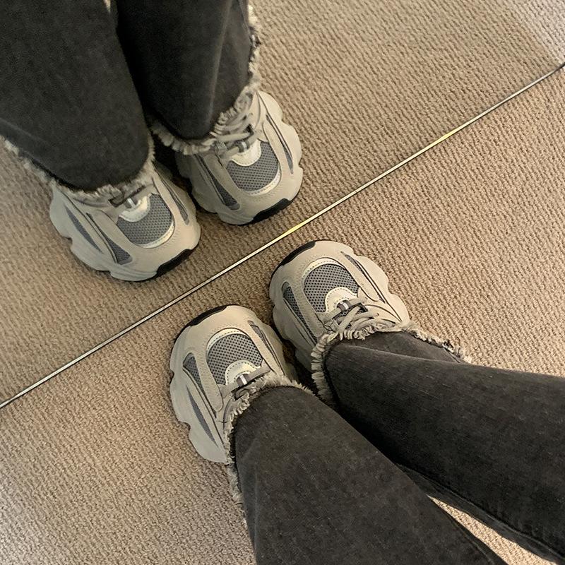 Retro Thick-soled Gray Dad Shoes Women's 2025 Spring and Autumn New Mesh Breathable Small Casual Sports Shoes