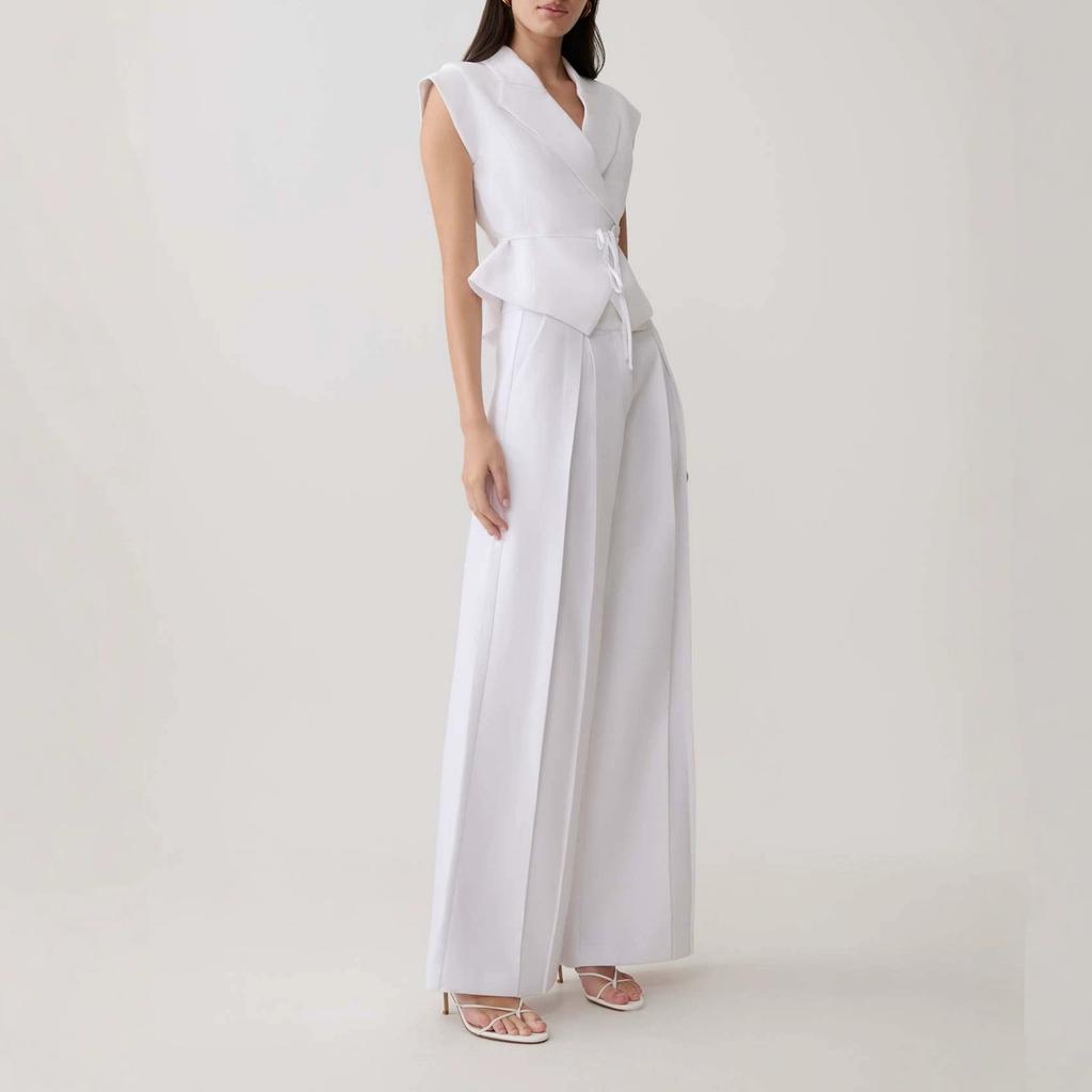 European and American Amazon Women's New V-Neck Short Sleeve Thin Belt Waist Cardigan High Waist Wide Leg Pants Temperament Set