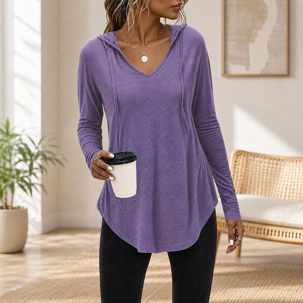 Women's Hooded T-Shirt Long Sleeve Pullover for Fall Casual Wear
