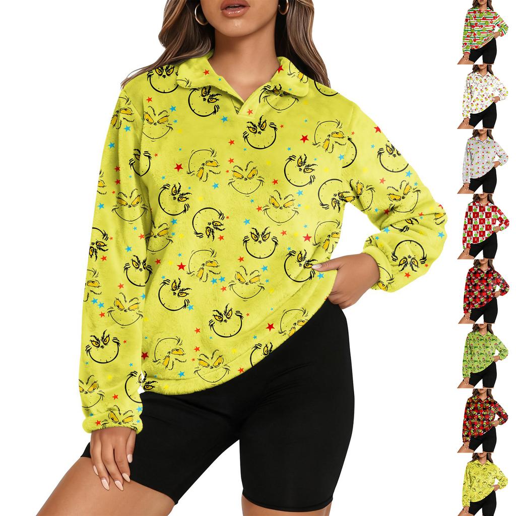 Women's Stand Collar Pullover Long Sleeve Top Christmas Print Sports Top