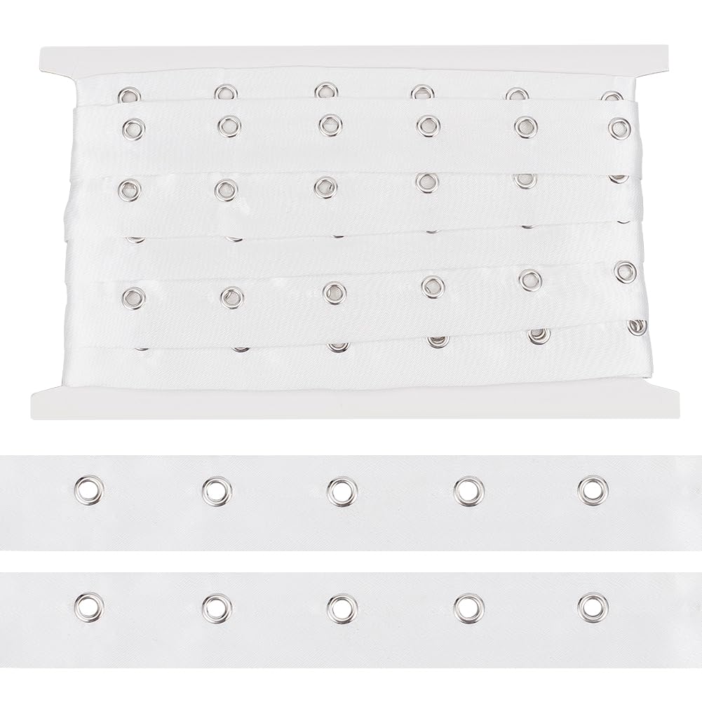 BENECREAT 5 Yards White Polyester Eyelet Tape, 1 Inch Wide Grommet Twill Tape Trim Ribbon Strip with Silver Metal Eyelet Ring for Corset Shirt DIY
