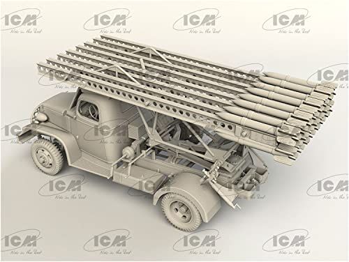 ICM 1/35 Scale Soviet Army BM-13-16 Multiple Rocket Launcher G7107 Body with Soviet Crew, Plastic Model Kit 35596, Molded In Color