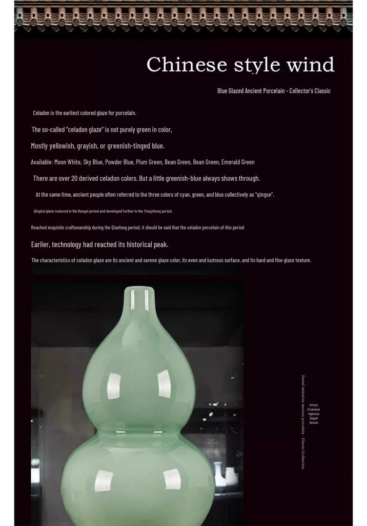 Green Glaze Antique Chinese-style Jingdezhen Ceramic Vase for Flower Arrangement and Home Decoration