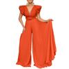 C8520P Belted Wide-Leg Deep V Pleated Jumpsuit - Plus Size European & American Style for Women