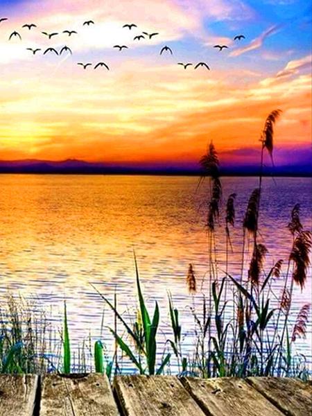 5D Diamond Painting Sunset Love Beach DIY Round Full Diamond Embroidery Kit Landscape Home Decoration Crafts