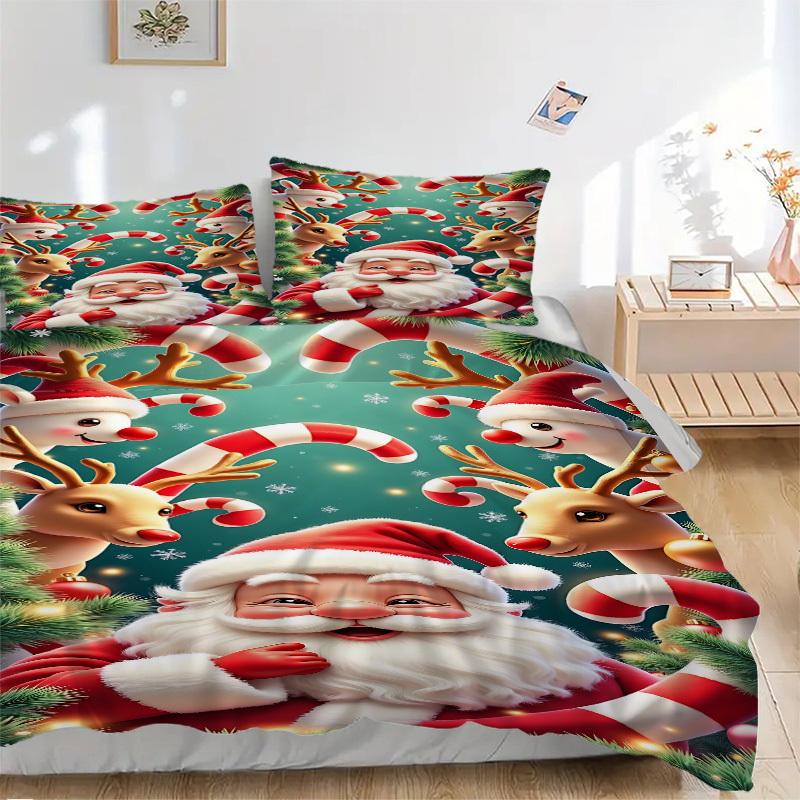 

3pcs Christmas Santa Claus Duvet Cover Set - Includes 1 Duvet Cover and 2 Pillowcases, No Quilt Core, All-Season Home Decor yy251111072 135x200cm