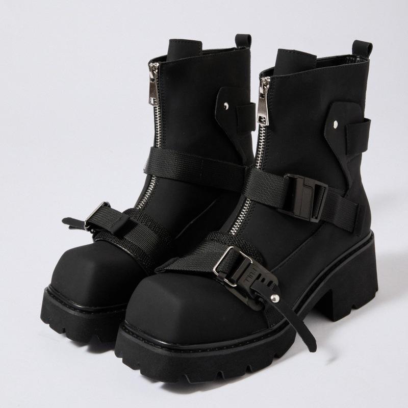 New Autumn Winter Black Warrior Chunky Heel Martin Boots Women Square Toe Trendy Boots