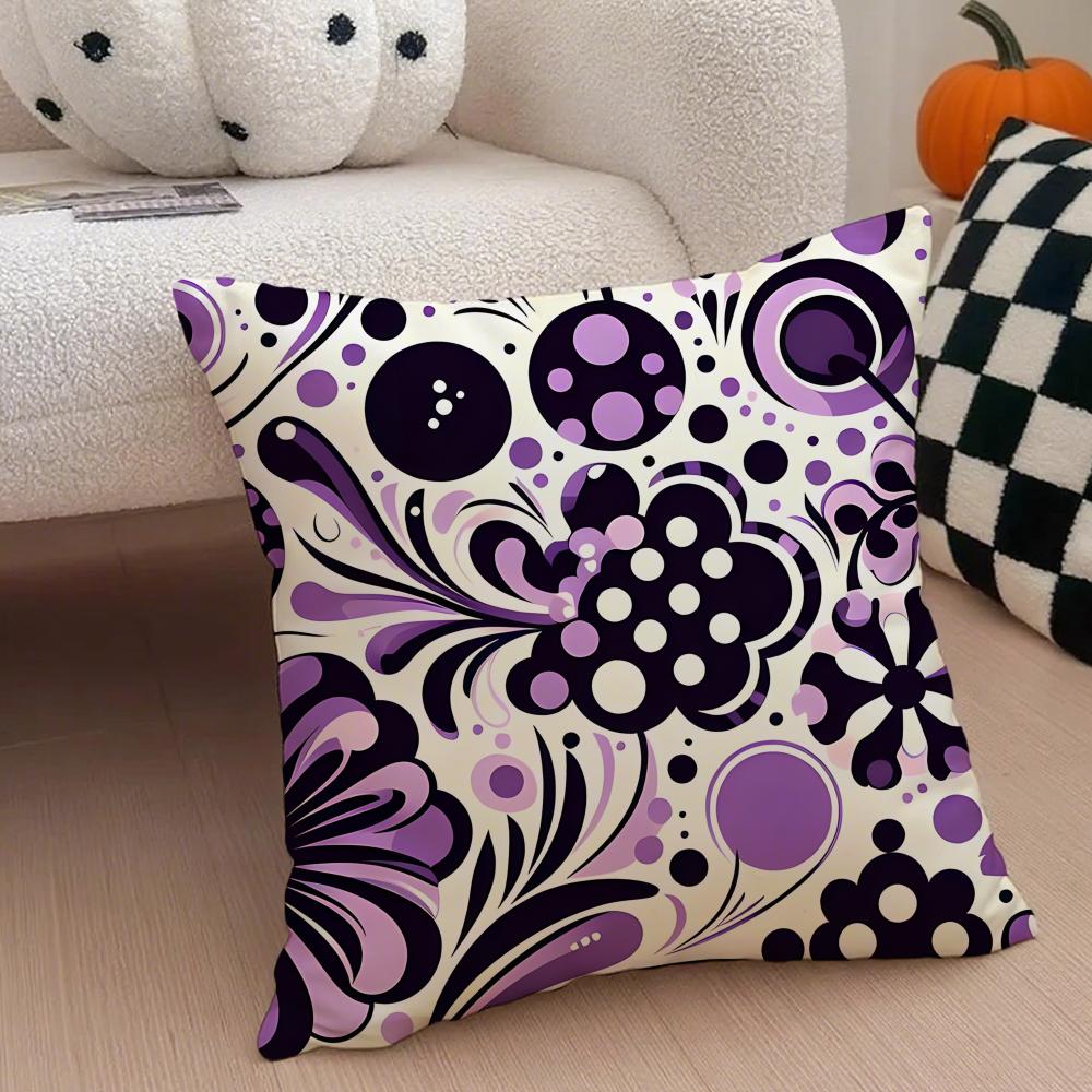 Retro Polka Dot Floral Pillow Retro Style Cushion Cover Throw Pillow Cover Hidden Button Durable Polyester Chair Cushion
