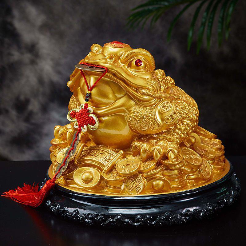 Large Golden Lucky Toad Figurine for Living Room, Office, or Wine Cabinet Decor