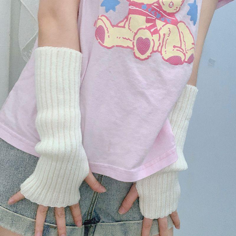 

Harajuku Female Disco Hip Hop Cool Earth Knitting Fingerless Gloves White One size
