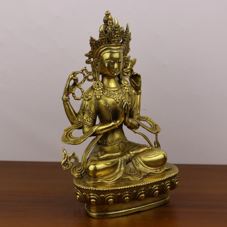 Koppar Nepalesisk Buddha-staty Fyraarmad Guanyin Buddha-staty Heminredning