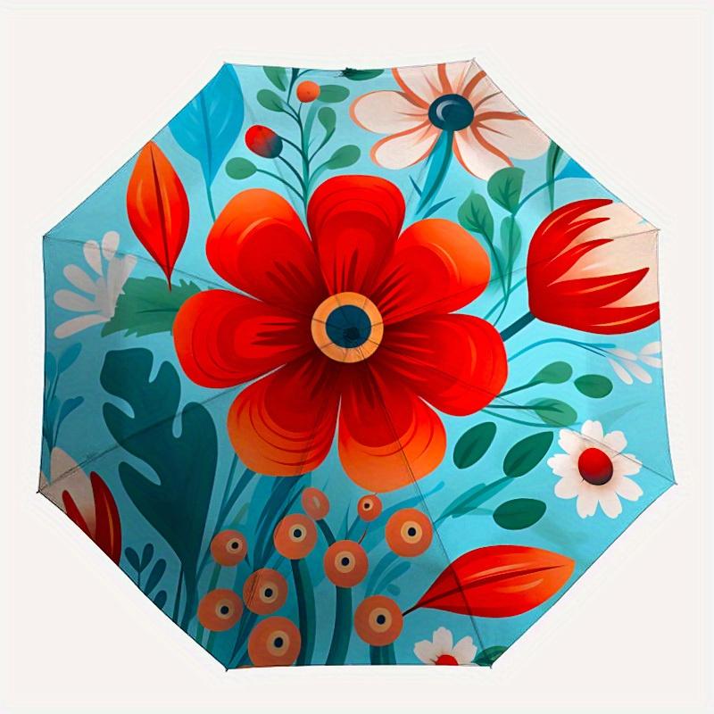 1pc Floral Pattern Automatic Open 8-Rib Windproof Umbrella, Travel & Commuting, Suitable for All Seasons, Lightweight Portable,035
