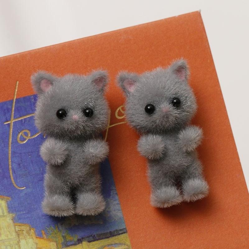 Soft and Adorable 3D Cat Headwear Captivating Cartoon Cat Half Hole Adornment Cartoon Cat Earring Necklace Pendant