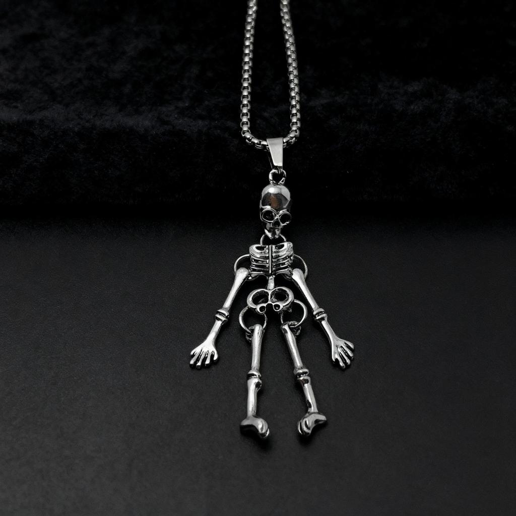 Men's Trendy Stainless Steel Dark Skeleton Pendant Necklace for Halloween