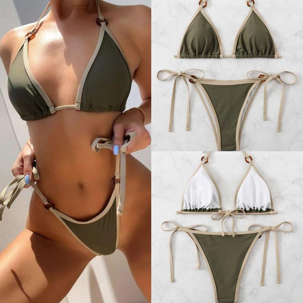 2023 European American Fashion Solid Color Sexy Two-Piece Women's Bikini Swimsuit